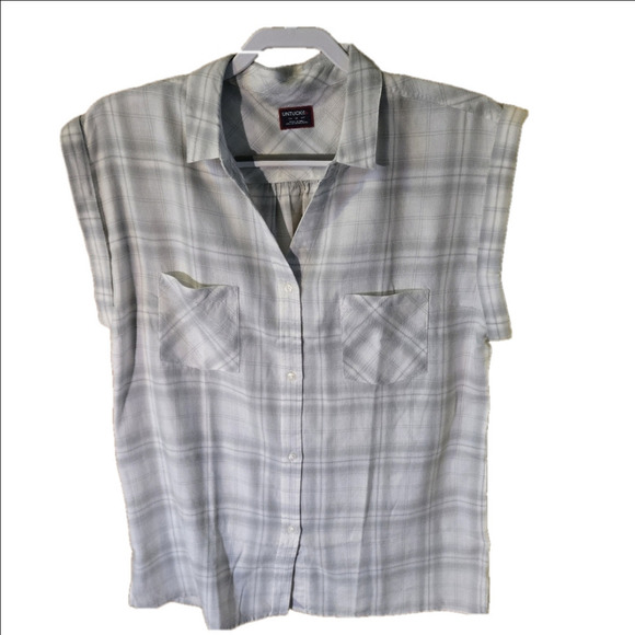 UNTUCKit Villefranche Button Up Sleeveless Gray & White Plaid Women’s 12 (L) - Picture 3 of 12